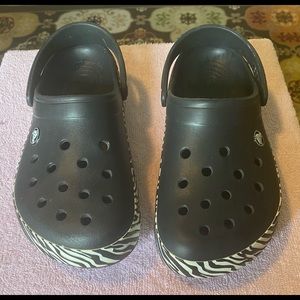 Black Crocks with Zebra Trim